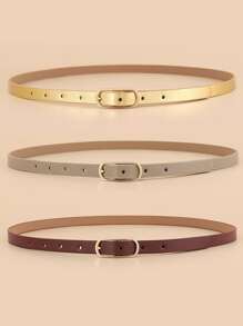 3入組女士休閒、極簡主義長方形扣裝飾腰帶 - 彩色 - 查看 2