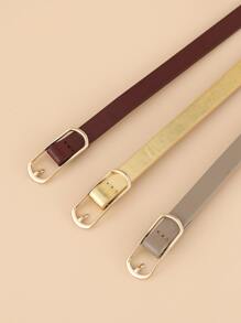 3入組女士休閒、極簡主義長方形扣裝飾腰帶 - 彩色 - 查看 3
