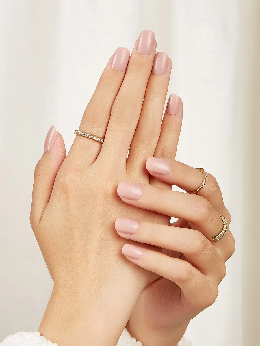 Transform Your Nails with 24pcs Short Square Nude Solid Color Glossy Fake Nail & 1pc Nail File & 1sheet Tape - Dusty Purple - View 1