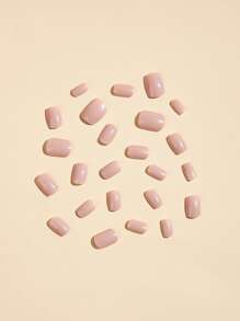 Transform Your Nails with 24pcs Short Square Nude Solid Color Glossy Fake Nail & 1pc Nail File & 1sheet Tape - Dusty Purple - View 5