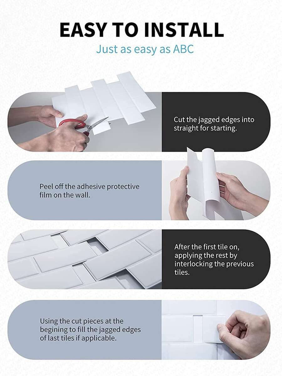 Kitchen Backsplash 3D Glossy White Subway Peel And Stick Wall Tile