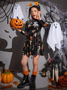 SHEIN Đầm Gái Dây kéo Lễ Các Thánh Hấp dẫn - màu đen - Xem 4