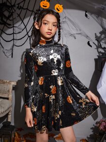 SHEIN Đầm Gái Dây kéo Lễ Các Thánh Hấp dẫn - màu đen - Xem 5