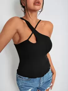 SHEIN BAE Crisscross Front Top - Black - View 3