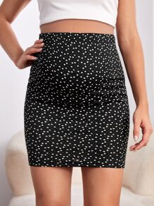 SHEIN Maternity Heart Print Bodycon Skirt - Black - View 3