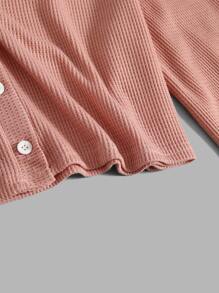 ROMWE Kawaii Solid Button Front Top & Ditsy Floral Dress - Multicolor - View 5