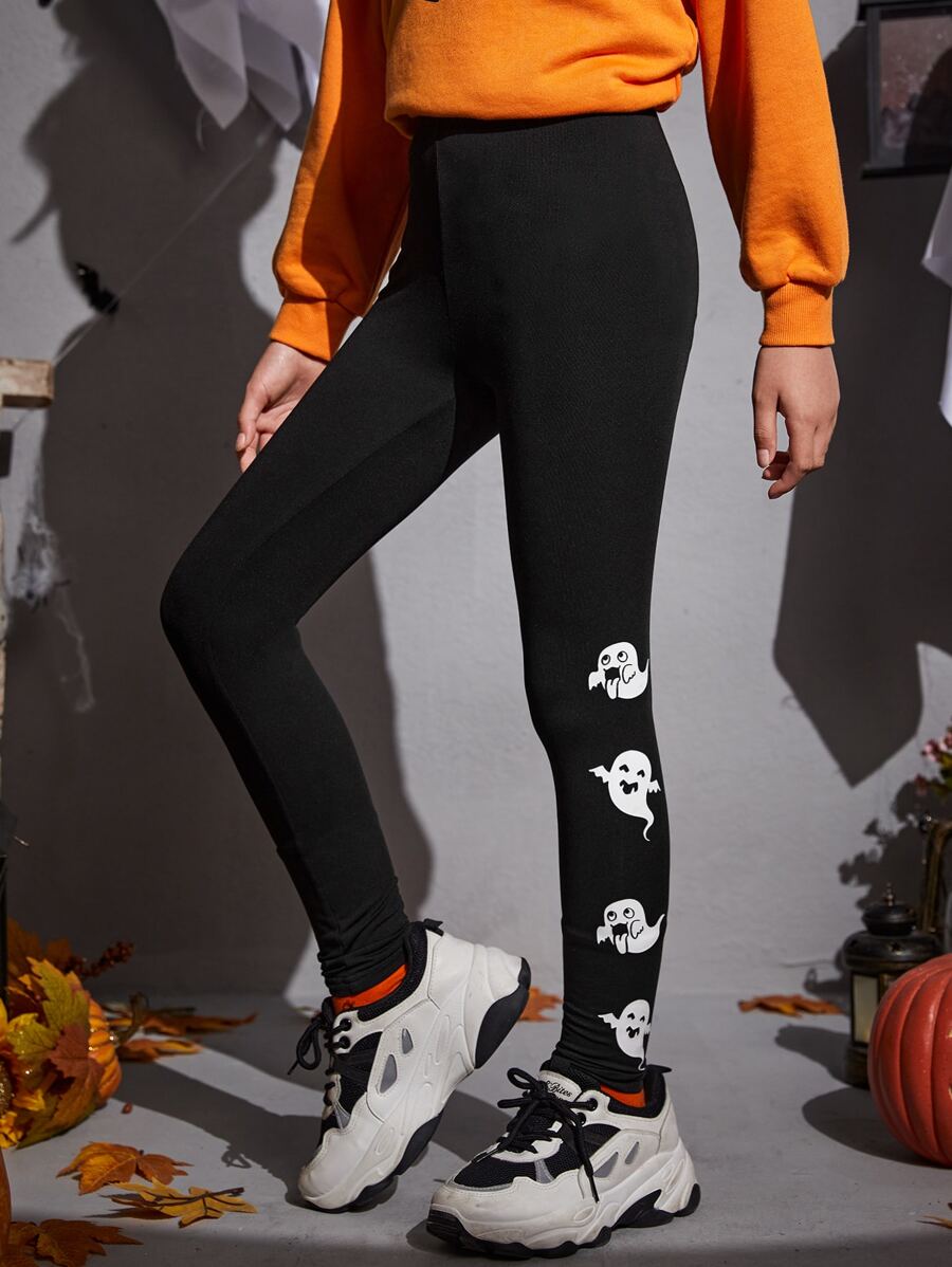 SHEIN Leggings Bé Gái Lễ Các Thánh Giải trí - màu đen - Xem 1