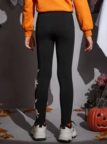 SHEIN Leggings Bé Gái Lễ Các Thánh Giải trí - màu đen - Xem 2