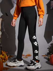 SHEIN Leggings Bé Gái Lễ Các Thánh Giải trí - màu đen - Xem 3