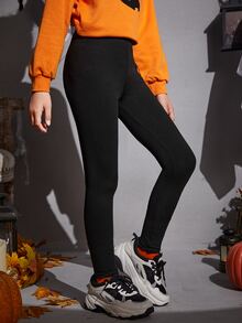 SHEIN Leggings Bé Gái Lễ Các Thánh Giải trí - màu đen - Xem 4