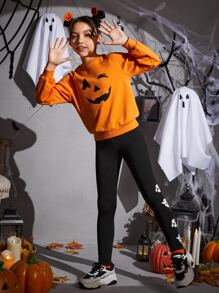 SHEIN Leggings Bé Gái Lễ Các Thánh Giải trí - màu đen - Xem 5