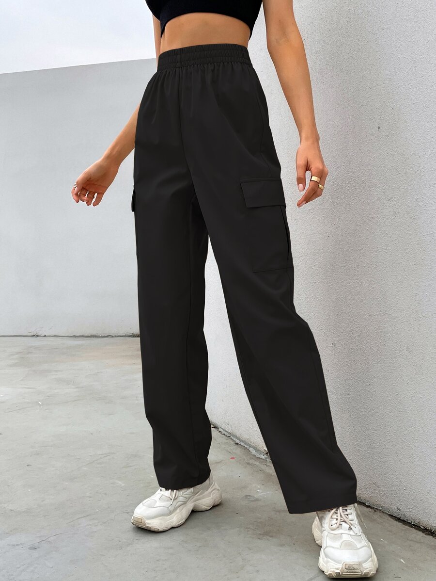 Flirla Flap Pocket Cargo Trousers - Black - View 1