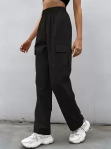 Flirla Flap Pocket Cargo Trousers - Black - View 3
