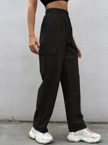 Flirla Flap Pocket Cargo Trousers - Black - View 6