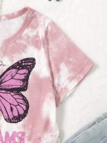 Girls Letter & Butterfly Print Tee - Pink - View 3