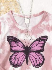 Girls Letter & Butterfly Print Tee - Pink - View 4