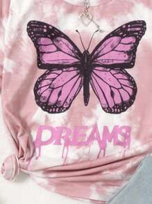 Girls Letter & Butterfly Print Tee - Pink - View 5
