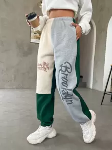 SHEIN MOOSTA Pantalones deportivos con estampado de montaña y letra de color combinado - Multicolor - Ver 4