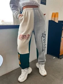 SHEIN MOOSTA Pantalones deportivos con estampado de montaña y letra de color combinado - Multicolor - Ver 5