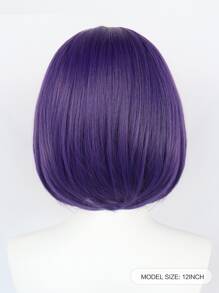 合成紫色短鲍勃角色扮演假发，带刘海，适合万圣节派对服装假发，短直紫色假发，女士无胶耐热纤维替换发，适合感恩节圣诞节礼物，基本款新款角色扮演女性服装配饰 - 紫色 - 查看 3