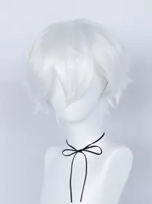 合成發短銀白色尖頭分層直角色扮演假髮劉海男士假髮化裝萬聖節服裝派對道具無膠耐熱纖維頭髮高密度自然外觀12 英寸假髮中性成人或兒童裝扮假髮短直角色扮演假髮動漫漫畫服裝角色扮演節日禮物假髮和 1入組假髮帽 - 白色 - 查看 5