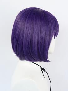 合成紫色短鲍勃角色扮演假发，带刘海，适合万圣节派对服装假发，短直紫色假发，女士无胶耐热纤维替换发，适合感恩节圣诞节礼物，基本款新款角色扮演女性服装配饰 - 紫色 - 查看 5