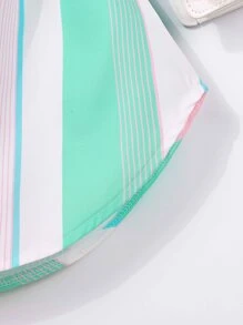 SHEIN Young Girl Vertical Striped Curved Hem Notched Neck Belted Dress - Multicolor - View 4