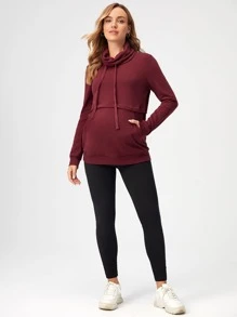 SHEIN Maternity Nursing Drawstring Detail Pocket Front Sweatshirt - Maroon - View 6