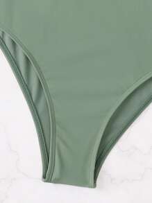 Smocked Bust Cut-Out One Piece Swimsuit, For Summer Beach Vacation - Army Green - View 3