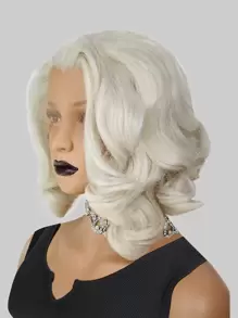 13*3 Synthetic Lace Front Wigs Short Platinum Blonde Natural Wavy Curly Lace Front Wig For Fashion Charming Women Daily Party Use Glueless Heat Resistant Fiber Hair 130% High Density 12 Inch Free Part Natural Pre-Plucked Hairline HD Transparent Shoulder Length Bob Lace Wig & 1pc Wig Cap - Beige - View 5