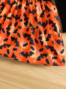 Toddler Girls Halloween Print Asymmetrical Neck Ruffle Trim Dress - Multicolor - View 4