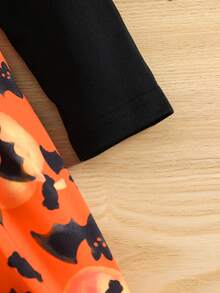 Toddler Girls Halloween Print Asymmetrical Neck Ruffle Trim Dress - Multicolor - View 5
