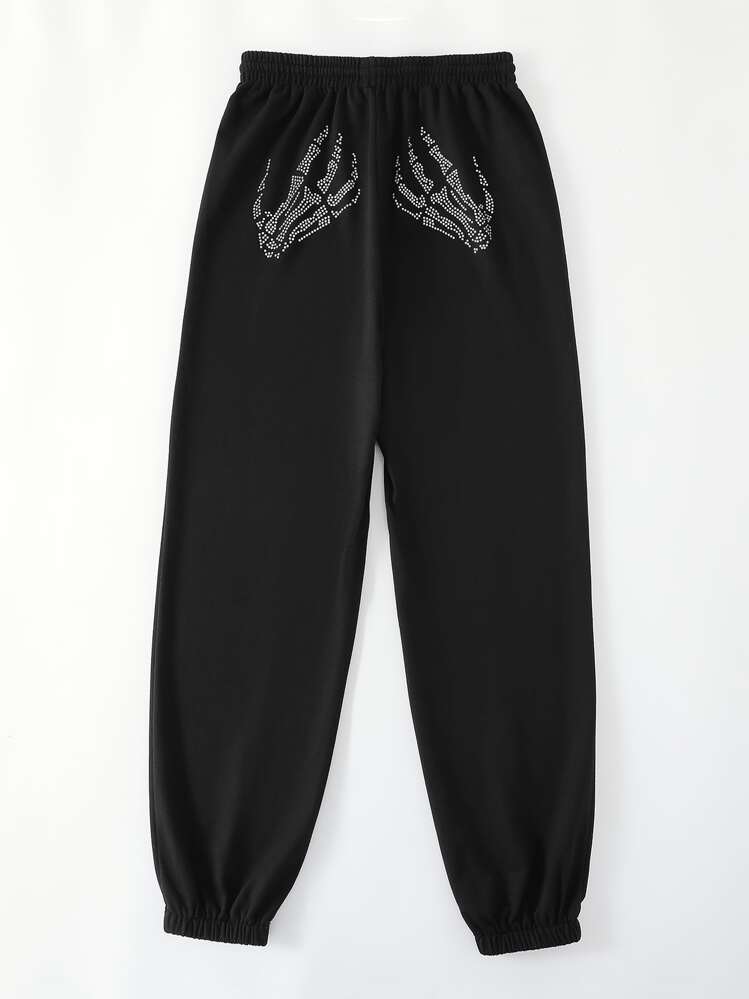 SHEIN Unity ラインストーン スケルトンパターン スウェットパンツ - ブラック - 見る 1