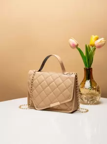 迷你时尚女士手提包翻盖链条单肩包斜挎包 - 卡其色 - 查看 3