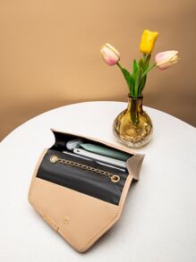 迷你时尚女士手提包翻盖链条单肩包斜挎包 - 卡其色 - 查看 4