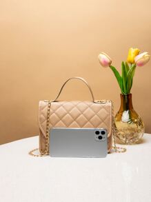 迷你时尚女士手提包翻盖链条单肩包斜挎包 - 卡其色 - 查看 5