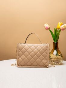 迷你时尚女士手提包翻盖链条单肩包斜挎包 - 卡其色 - 查看 6