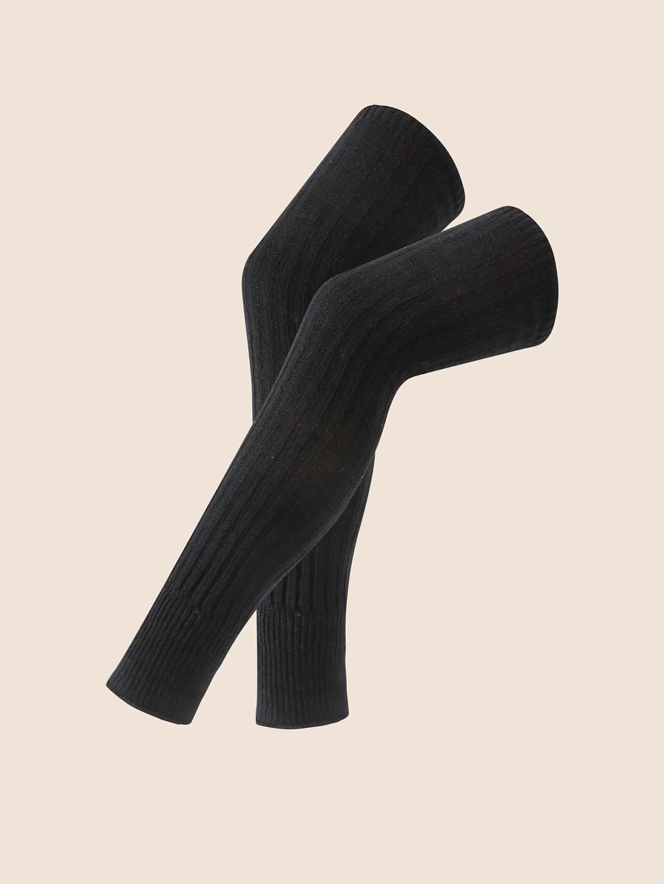 Solid Knitted Leg Warmers - Black - View 1