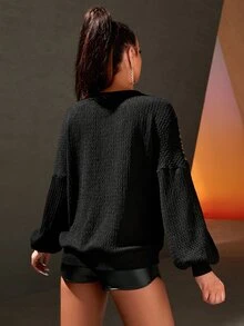 SHEIN SXY Letter Rhinestone Drop Shoulder Sweatshirt - Black - View 5