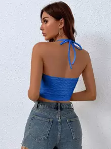 Breezaya 前綁帶露背紋理質感繞頸短上衣