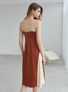 MOTF PREMIUM SATIN TWO TONE CAMI DRESS - Rust Brown - View 5