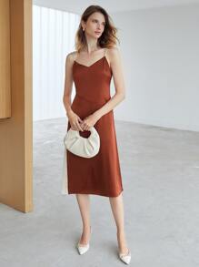 MOTF PREMIUM SATIN TWO TONE CAMI DRESS - Rust Brown - View 7