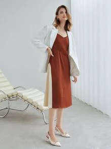 MOTF PREMIUM SATIN TWO TONE CAMI DRESS - Rust Brown - View 4