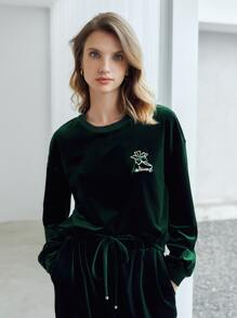 MOTF PREMIUM VELVET EMBROIDERY PULLOVER - Dark Green - View 4