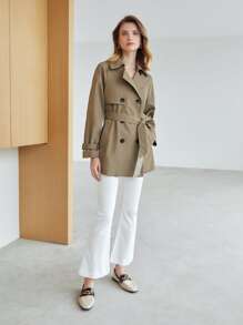 MOTF PREMIUM DOUBLE BREASTED BELTED TRENCH COAT - Mocha Brown - View 7