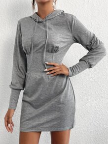 SHEIN SXY Solid Drawstring Hooded Sweatshirt Dress - Grey - View 3
