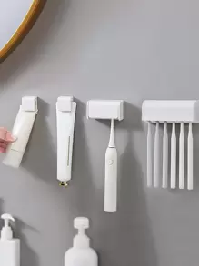 1 件普通壁挂式多功能牙刷架，浴室牙膏架 - 白色 - 查看 1