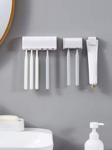 1 件普通壁挂式多功能牙刷架，浴室牙膏架 - 白色 - 查看 2