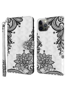 GLANDOTU Magnetic Flip Case In PU Leather With Holder Card Slot Credit Card Holder Compatible With Samsung Galaxy And Other Mobile Phone Models Diagonal Black Flowers,International Version, Not The Domestic Version - Black and White - View 2