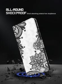 GLANDOTU Magnetic Flip Case In PU Leather With Holder Card Slot Credit Card Holder Compatible With Samsung Galaxy And Other Mobile Phone Models Diagonal Black Flowers,International Version, Not The Domestic Version - Black and White - View 3